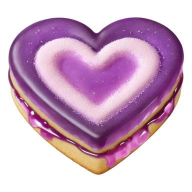 Realistic shortbread cookie in the shape of a heart with mauve jelly middle filling and sprinkled powder sugar on top. sticker