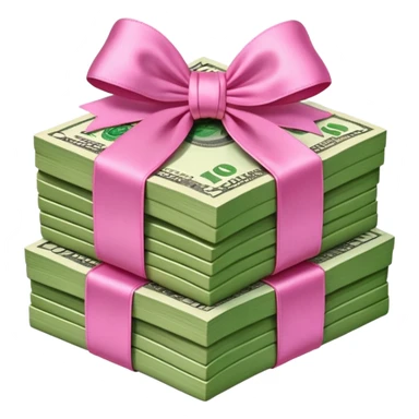 Stack of money tied with pink bow  sticker