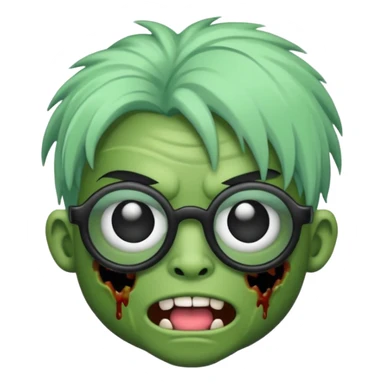 Emoji de zombi com óculos e cabelo preto emo sem pontas e óculos transparentes e a pele  de cor verde pastel  sticker