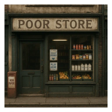 Convenience store named poor store and more sticker