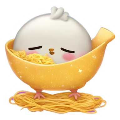 Kawaii neon star glitter chicken sleeping ramen emoji    sticker