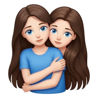 long brunette hair girls with blue eyes hugging sticker