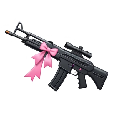 Black assault rifle with a pink bow  sticker