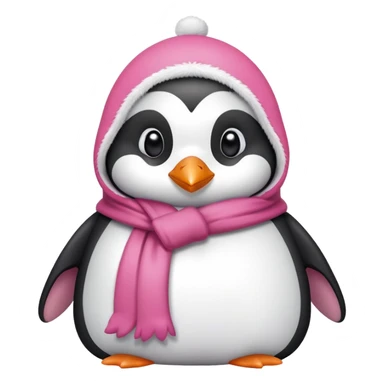 Pingüino con moñito rosado coquette con un abrigo blanco de peluche  sticker