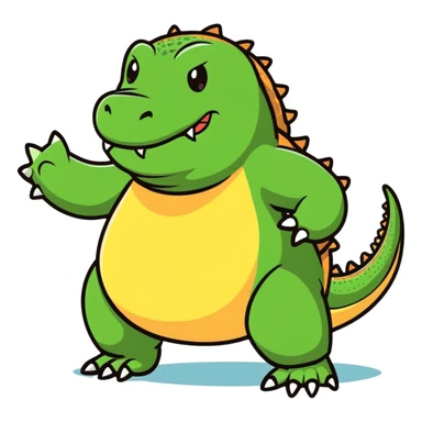 A fat komodo dragon with a bloated stomach, mid-hiccup with its body bouncing slightly from the hiccup sticker
