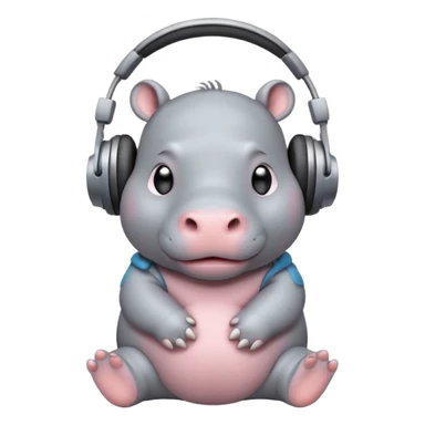 Baby hippo with headphones on  sticker