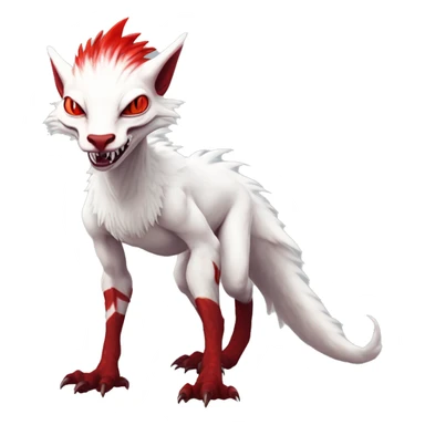 White edgy cute badass epic anthro modern albino sergal-vernid-Fakémon with red mane and red eyes with red edgy stripes, full body sticker