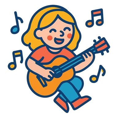 blonde girl playing guitar with music notes in the air sticker