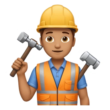 manual worker emoji wearing construction vest holding hammer sticker