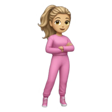 Woman dark blond hair ponytail pink  full body jumpsuit flying sticker