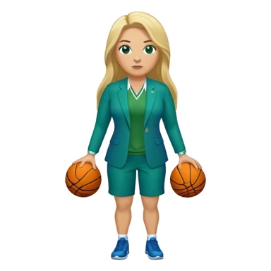 Full Body white plus size female basketball head coach with long blonde hair in a blue and green suit sticker