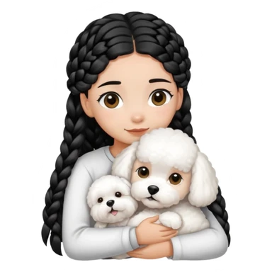 A girl with the black braids has straight hair ,hugging one Bichon frise sticker