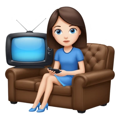 Brunette, blue-eyed woman sitting on coach watching TV  sticker