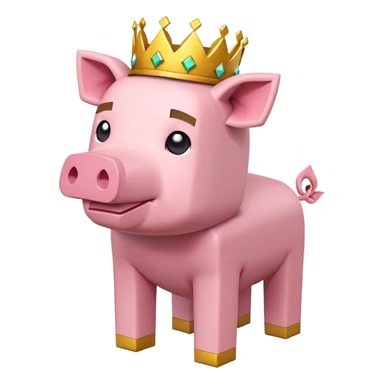 minecraft pig full body pink blocky animal with square head wearing a crown sticker
