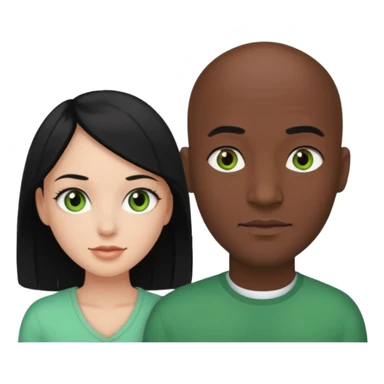 Black bald guy with brown eyes & a white girl balcky hair with green eyes  sticker