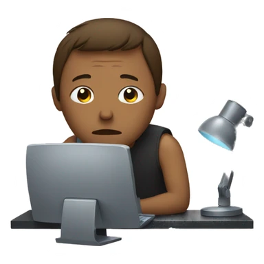 Sad person sitting in front of his pc setup sticker