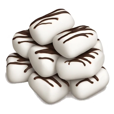 small pile of isolated realistic white marshmallows with chocolate drizzled on  top of them. sticker