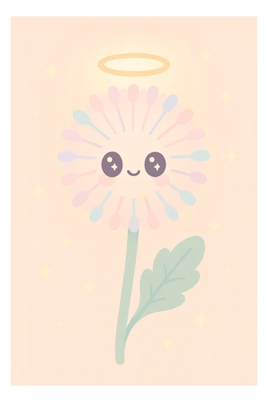 a dandelion with a halo and a golden glow sticker