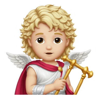 Cupid, God of Love from Roman Deities with long  blonde wavy hair, white sequin toga sticker