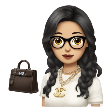 Realistic Dark hair Chanel Asian Girl with Birkin bag and Chanel necklace sticker