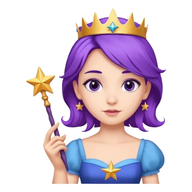 Princesses with Magic Wand in Purple Hair, blue dress sticker