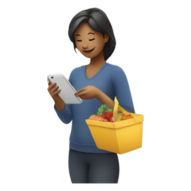 an image representing customer placing a grocery order on a mobile device sticker