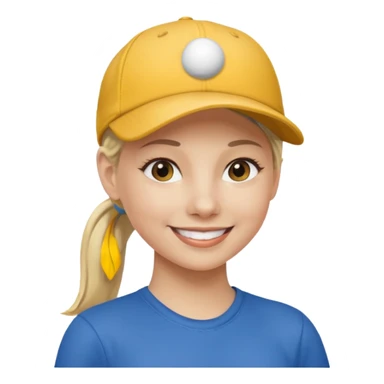 blond woman, pony tail, ball cap sticker