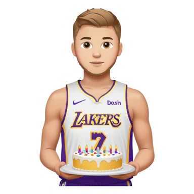 Luka Doncic in lakers jersey holding a birthday cake sticker