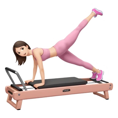 white brunette girl in light pink workout clothes doing a plank on a reformer sticker