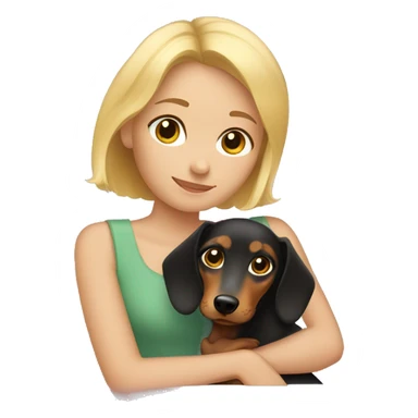 Girl with short blond hair hugs Dachshund sticker