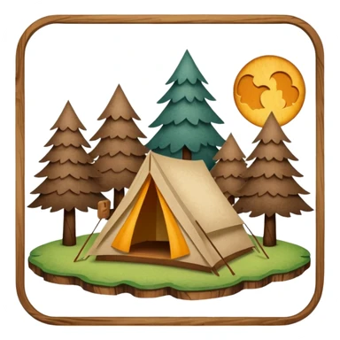 Wooden Camping sign made of felt texture, scrapbooking style, transparent background sticker