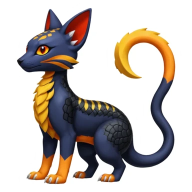 Colorful orange red black yellow Bastet-Salandit-Umbreon-Gatomon-Vernid-Protogen-Digimon-Fakémon-Pokémon-creature  (full body) sticker