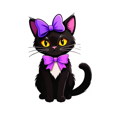 Black cat with a purple bow sticker