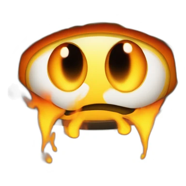 a cartoonish yellow-orange figure from Burny Games, with a dome-shaped body, flames at the top, large dark eyes, and a red tongue sticker