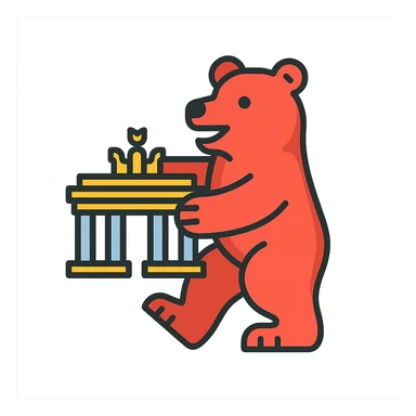 Berlin Bear holding a small Brandenburg Gate, simple and friendly, no text, icon style sticker
