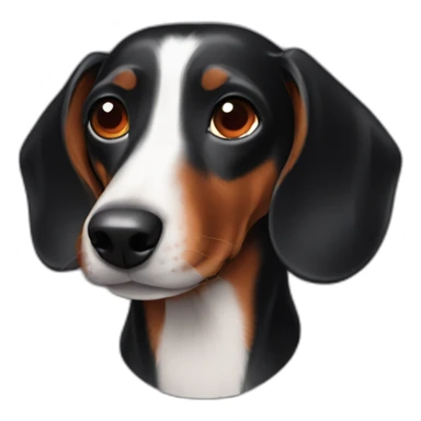 Black dachshund with red collar white eyes and white nose sticker