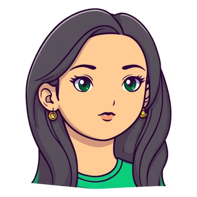 girl with long smooth hair, green eyes, earrings sticker