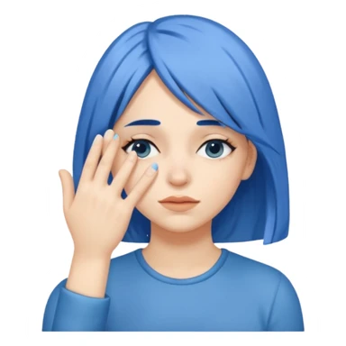 Woman with hand.covering eyes with medium length blue hair sticker