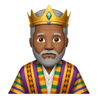 Create an emoji of an old African king with a large beard wearing kente cloth and white shirt sticker