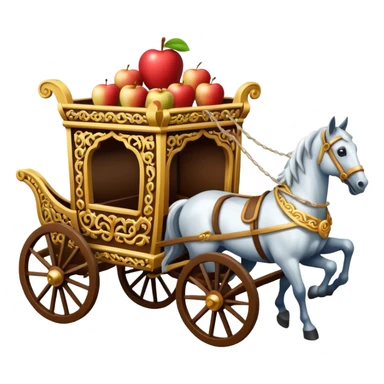 isometric horses pulling an ornate cart, apple emoji style sticker