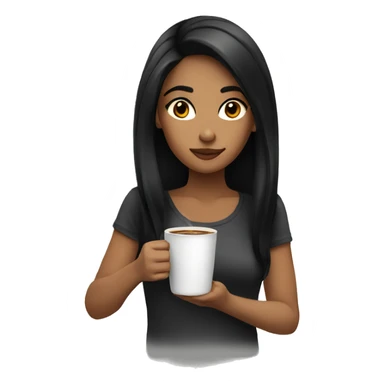 Girl with black hair drinking coffee sticker