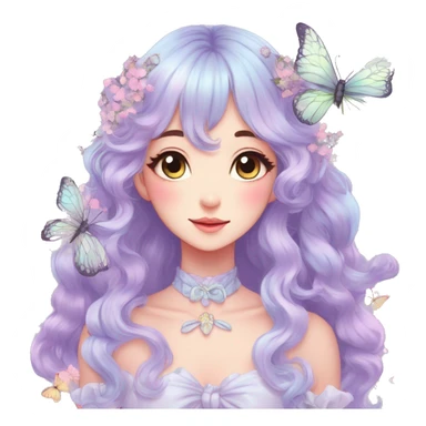 gorgeous anime pastel lady with butterflies and beautiful hair fairycore cottagecore sticker