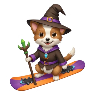 Dog with a snowboard in a witch costum sticker