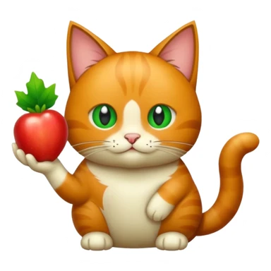 Erstelle eine Katze mit einer Birne hin der Hand sticker