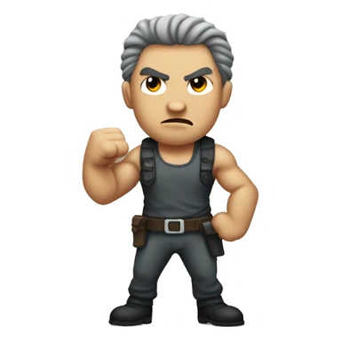 create an evil Looking standing rambo Holding his fist forward sticker