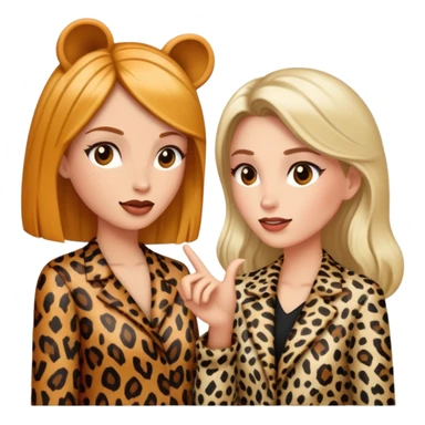 Two women talking to each other, both wearing animal print clothing sticker