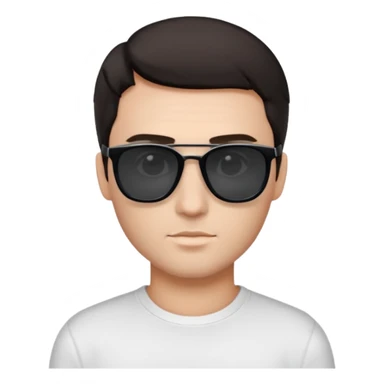 Парень в белом лонгсливе и черных прямоугольных очках солнцезащитных с короткой стрижкой на бок темные волосы черный фон sticker