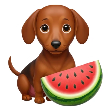 dachshund with brown eyebrows holding a watermelon sticker