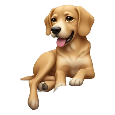 Tan dog laying down in front of a piano  sticker