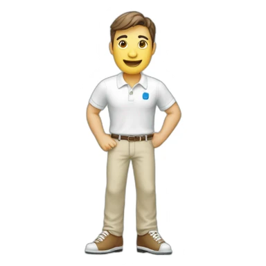 Un porcelanato calacata con manos, boca y zapatos, con la palabras quizud en su polo de color sticker